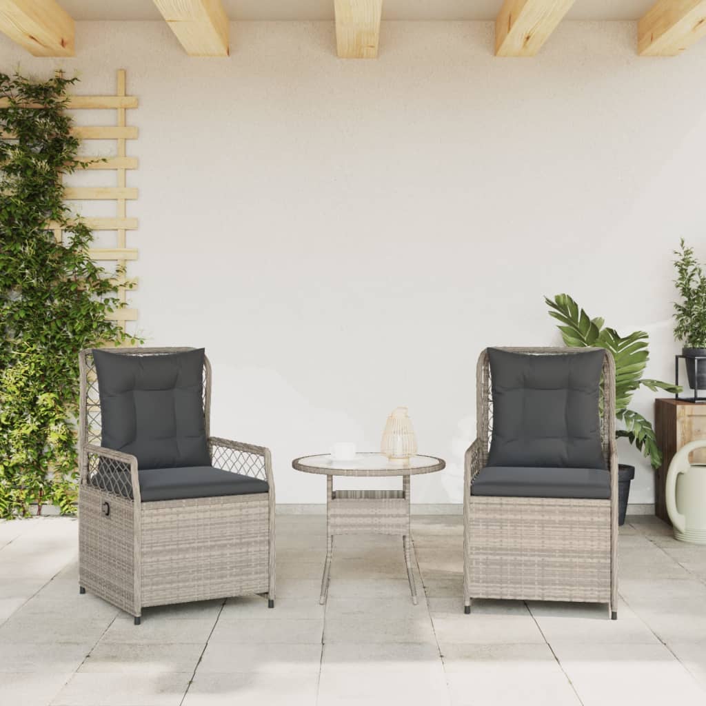 havestole 2 stk. med lænefunktion polyrattan grå
