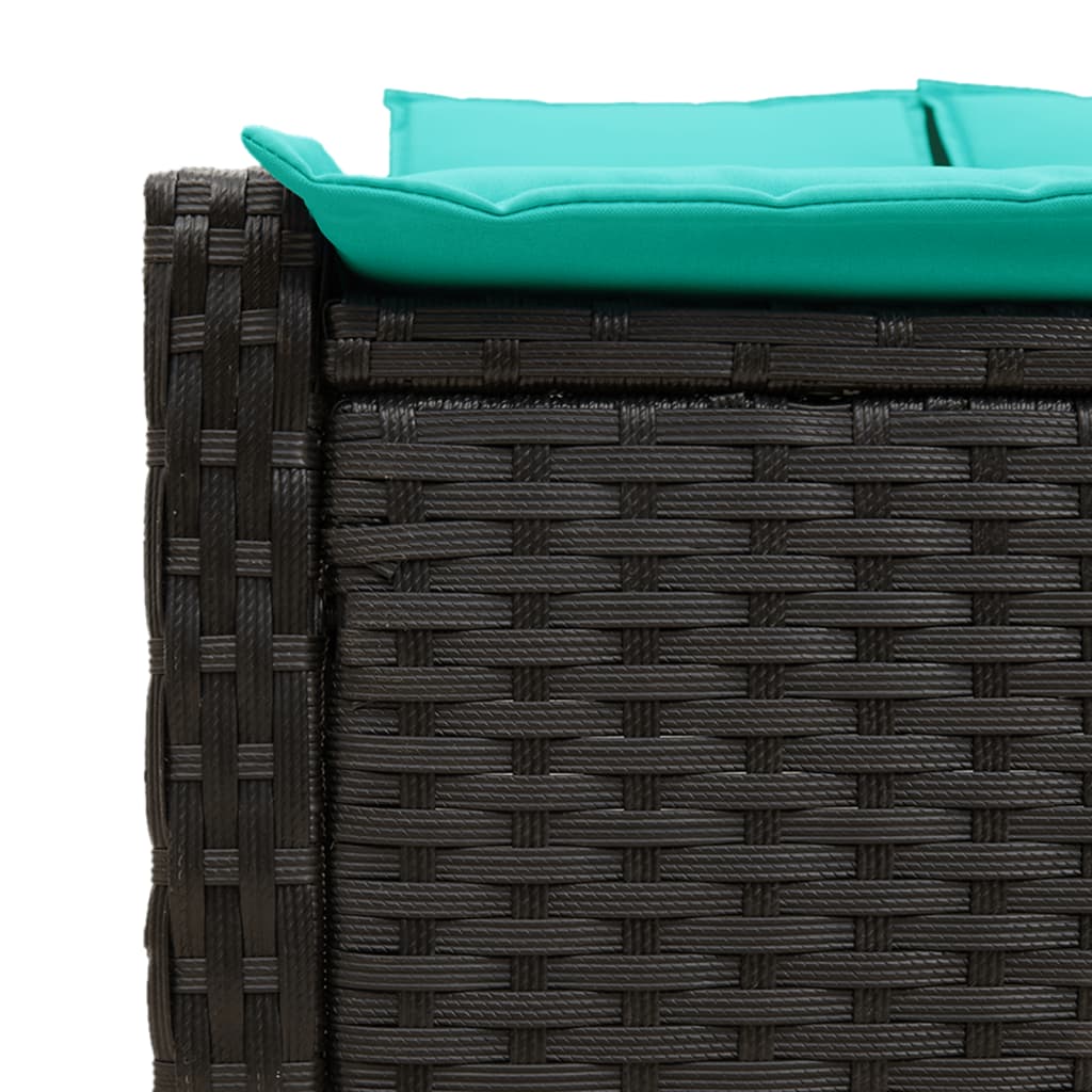 dobbelt liggestol med hynder sort polyrattan