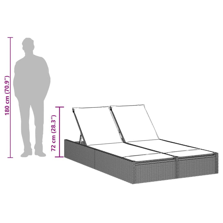 dobbelt liggestol med hynder sort polyrattan