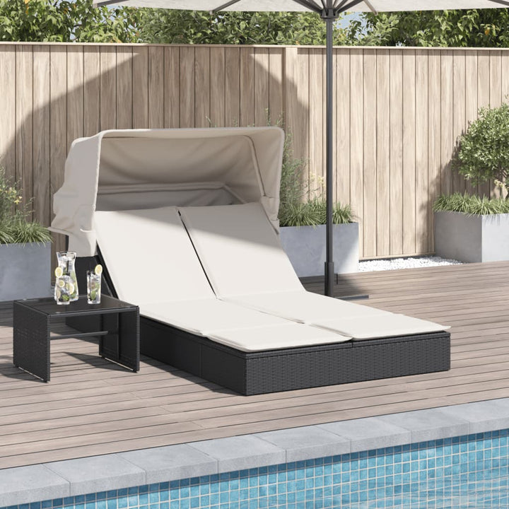 solseng med baldakin og hynder polyrattan sort