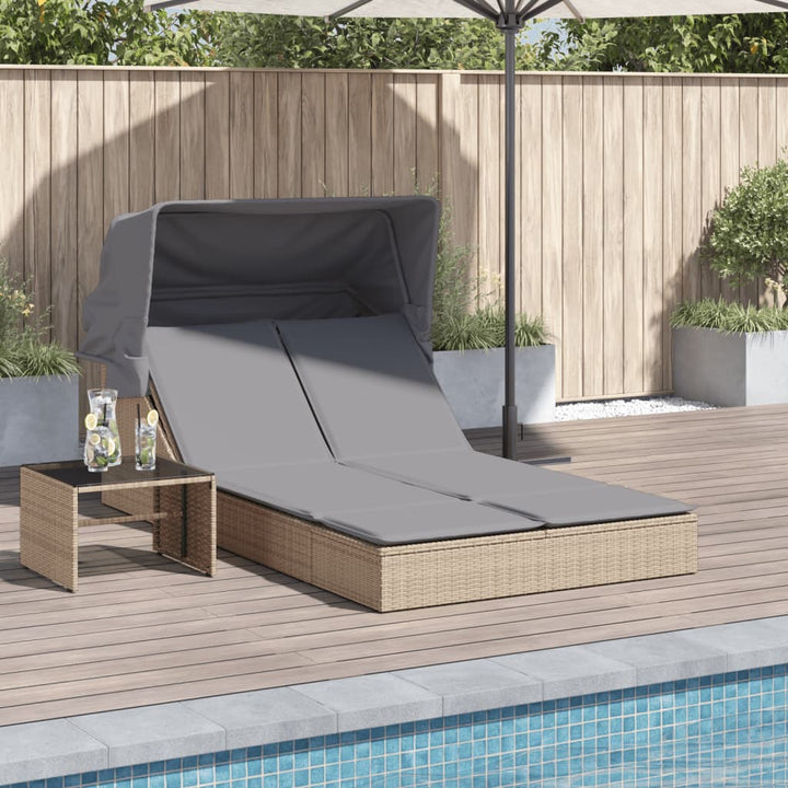 solseng med baldakin og hynder polyrattan beige
