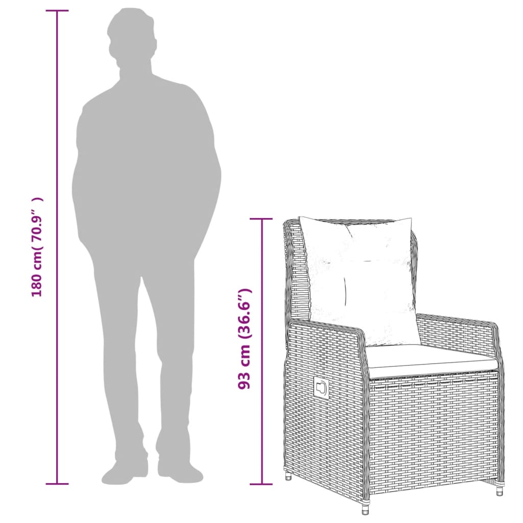 havestole 2 stk. med lænefunktion polyrattan sort