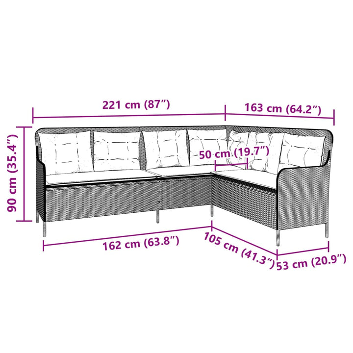 havesofa med hynder L-formet polyrattan sort