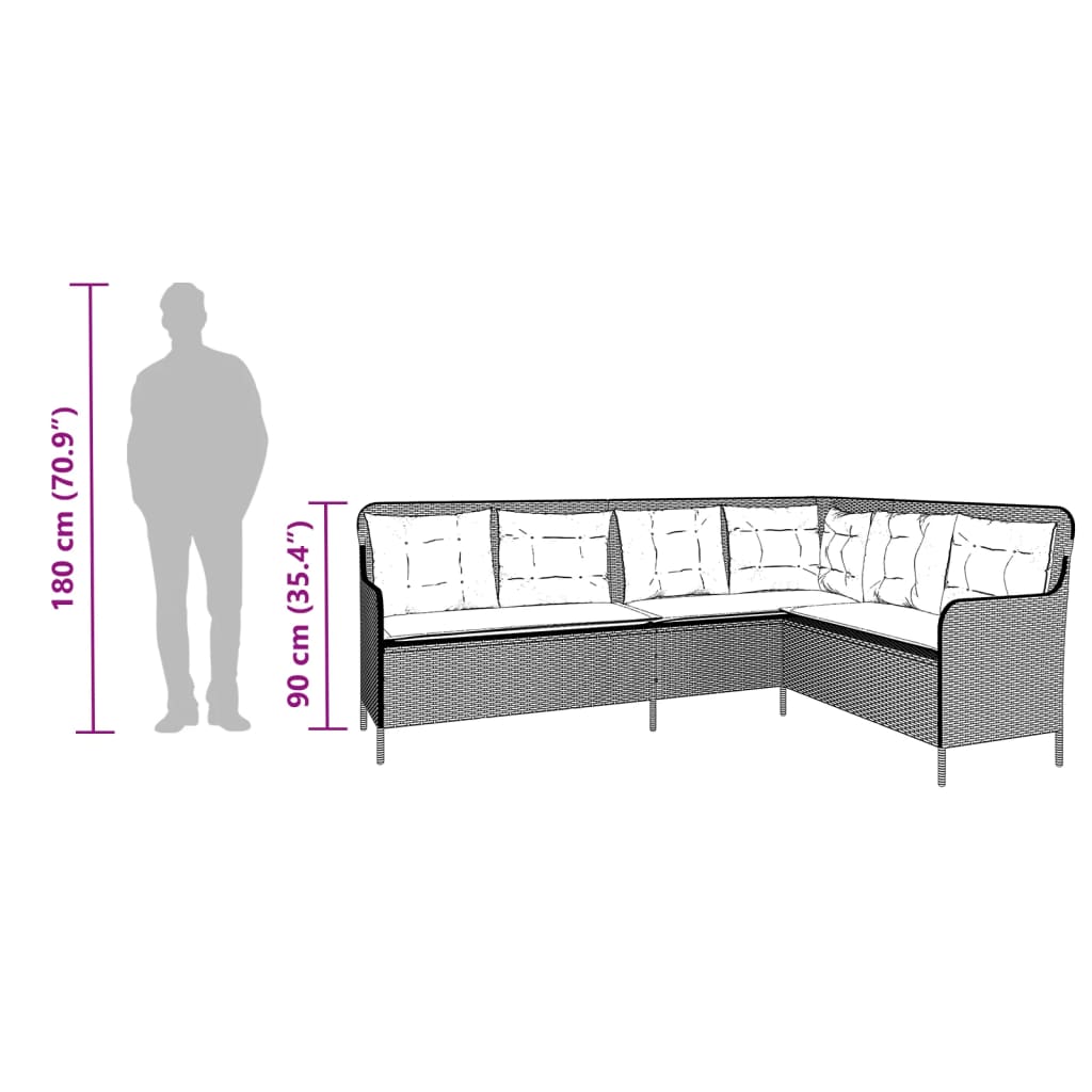 havesofa med hynder L-formet polyrattan sort