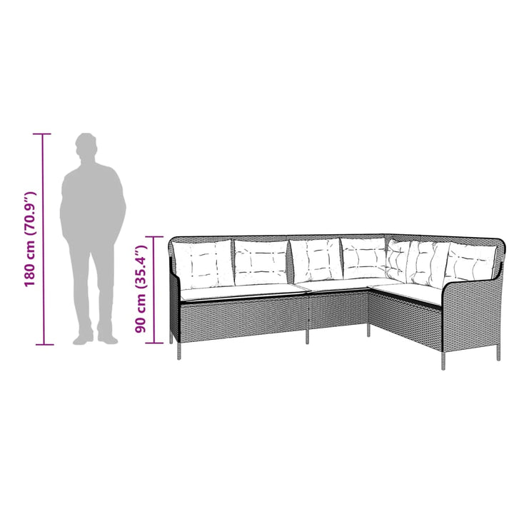 havesofa med hynder L-formet polyrattan sort