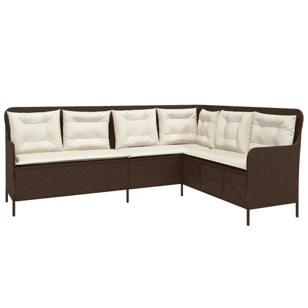 havesofa med hynder L-formet polyrattan brun