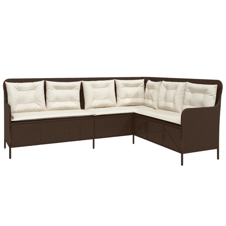 havesofa med hynder L-formet polyrattan brun
