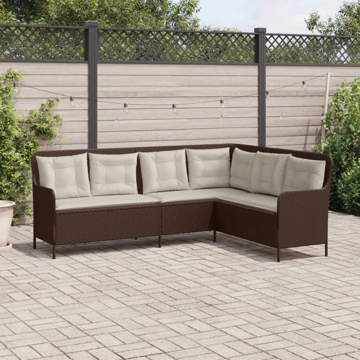 havesofa med hynder L-formet polyrattan brun