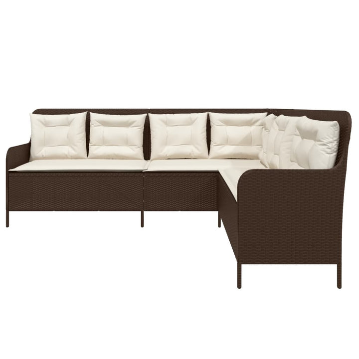 havesofa med hynder L-formet polyrattan brun