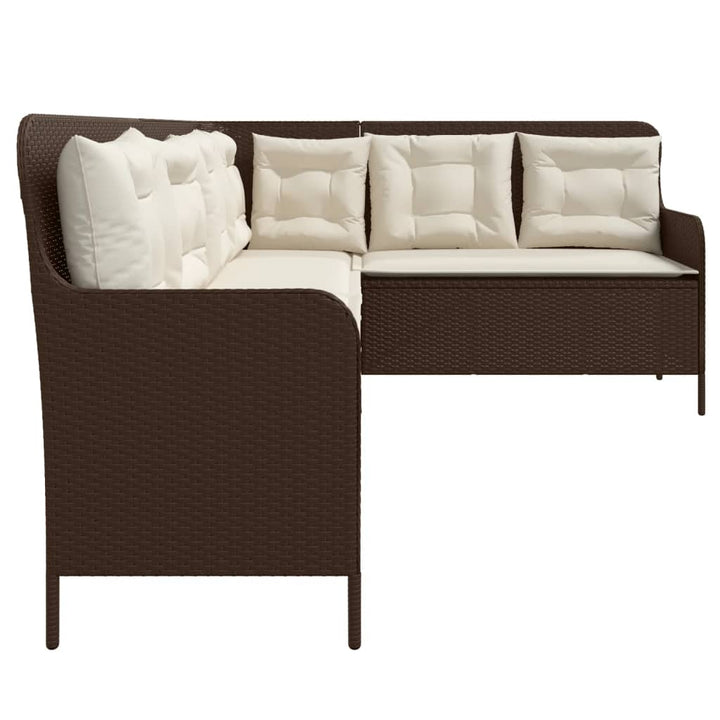 havesofa med hynder L-formet polyrattan brun