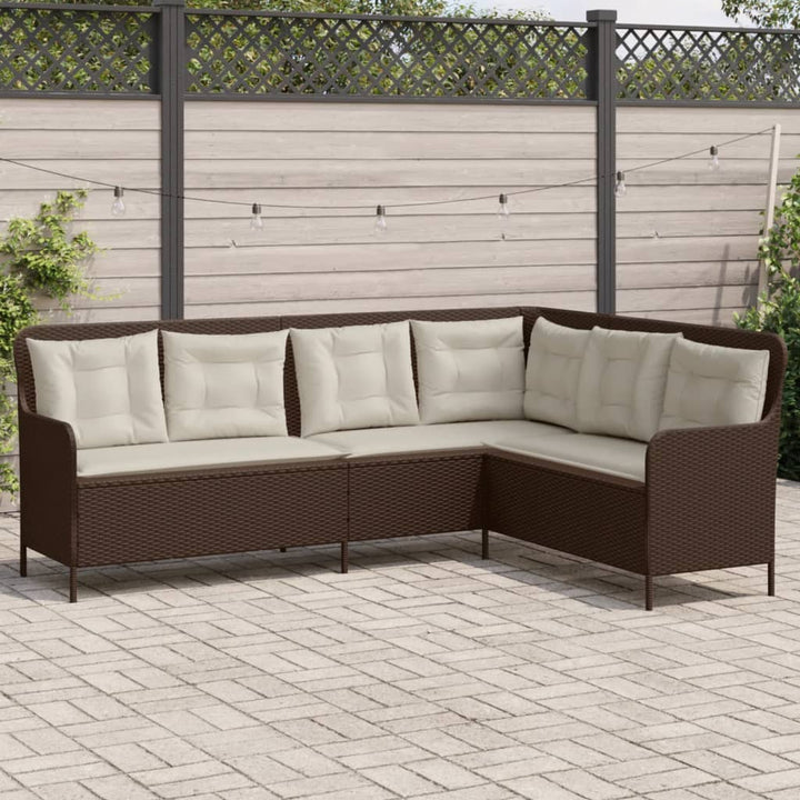 havesofa med hynder L-formet polyrattan brun