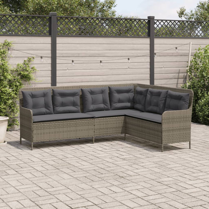 havesofa med hynder L-formet polyrattan grå