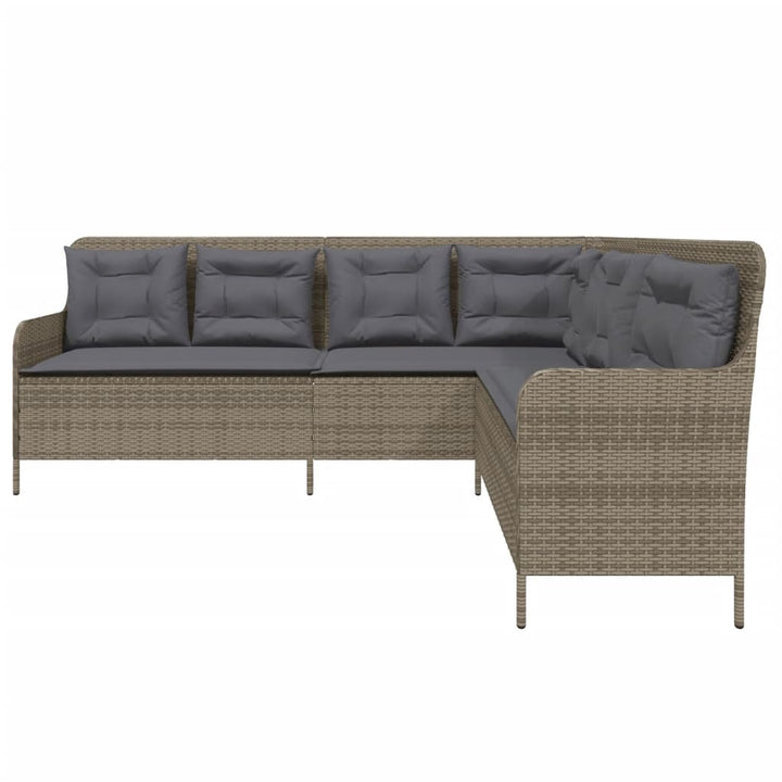 havesofa med hynder L-formet polyrattan grå