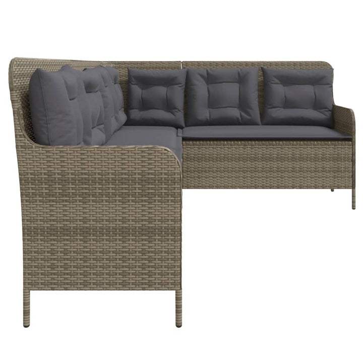 havesofa med hynder L-formet polyrattan grå