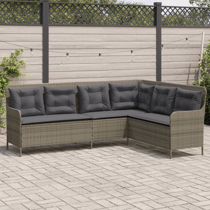 havesofa med hynder L-formet polyrattan grå