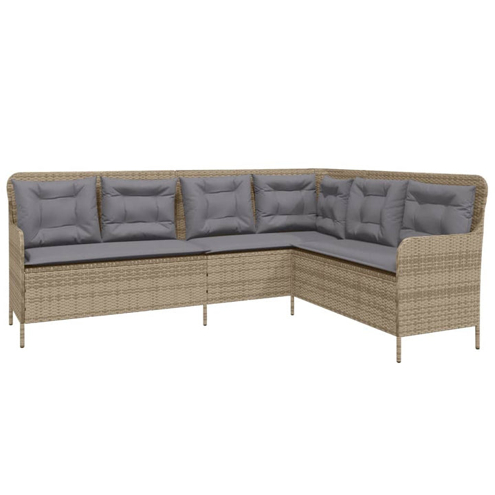 havesofa med hynder L-formet polyrattan beige