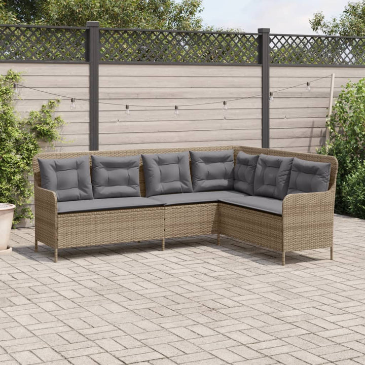 havesofa med hynder L-formet polyrattan beige