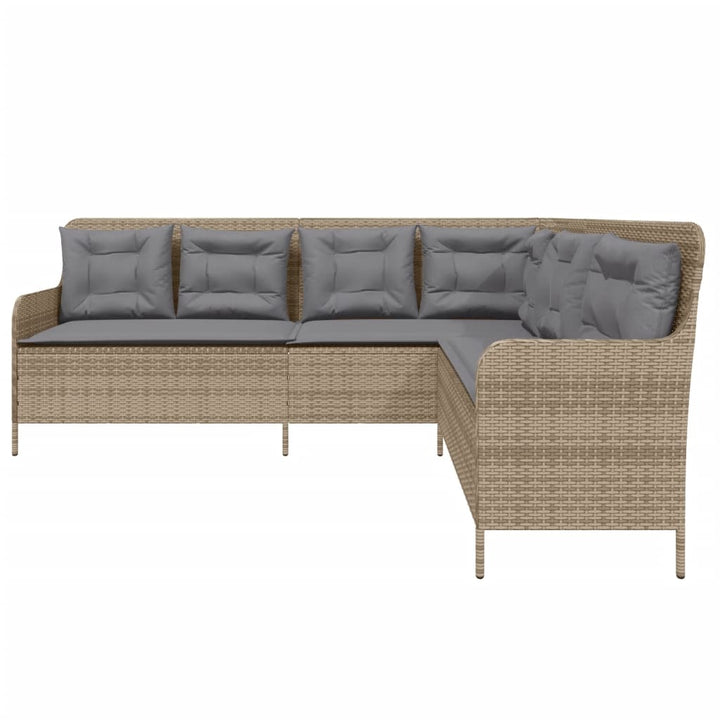 havesofa med hynder L-formet polyrattan beige