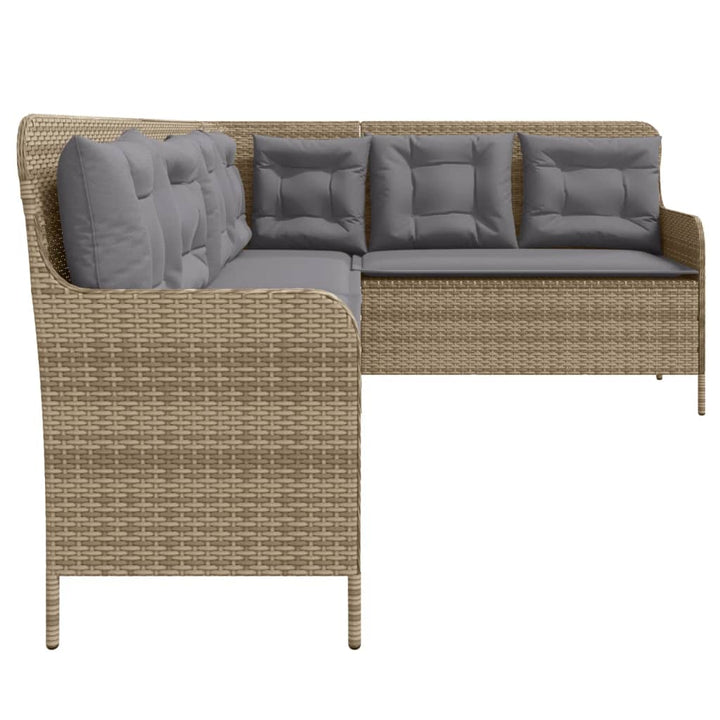 havesofa med hynder L-formet polyrattan beige