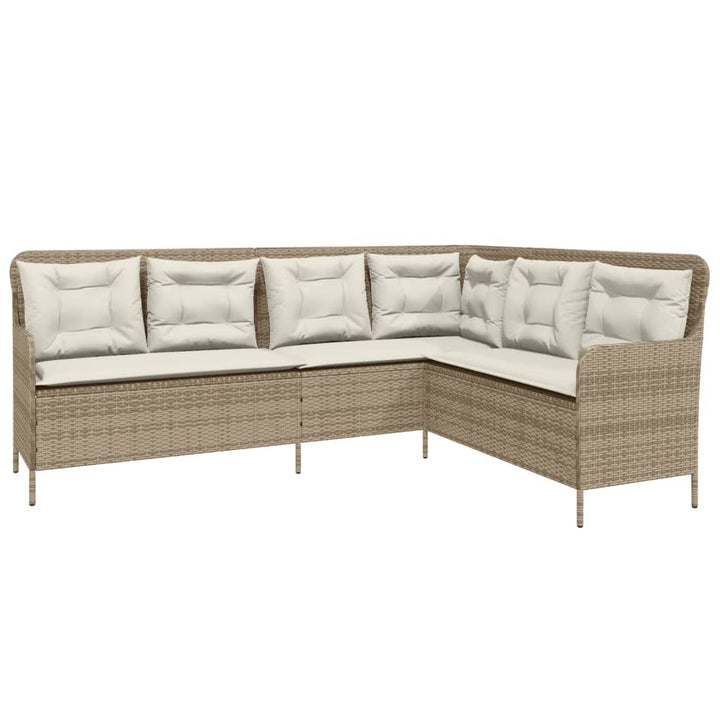 havesofa med hynder L-formet polyrattan beige