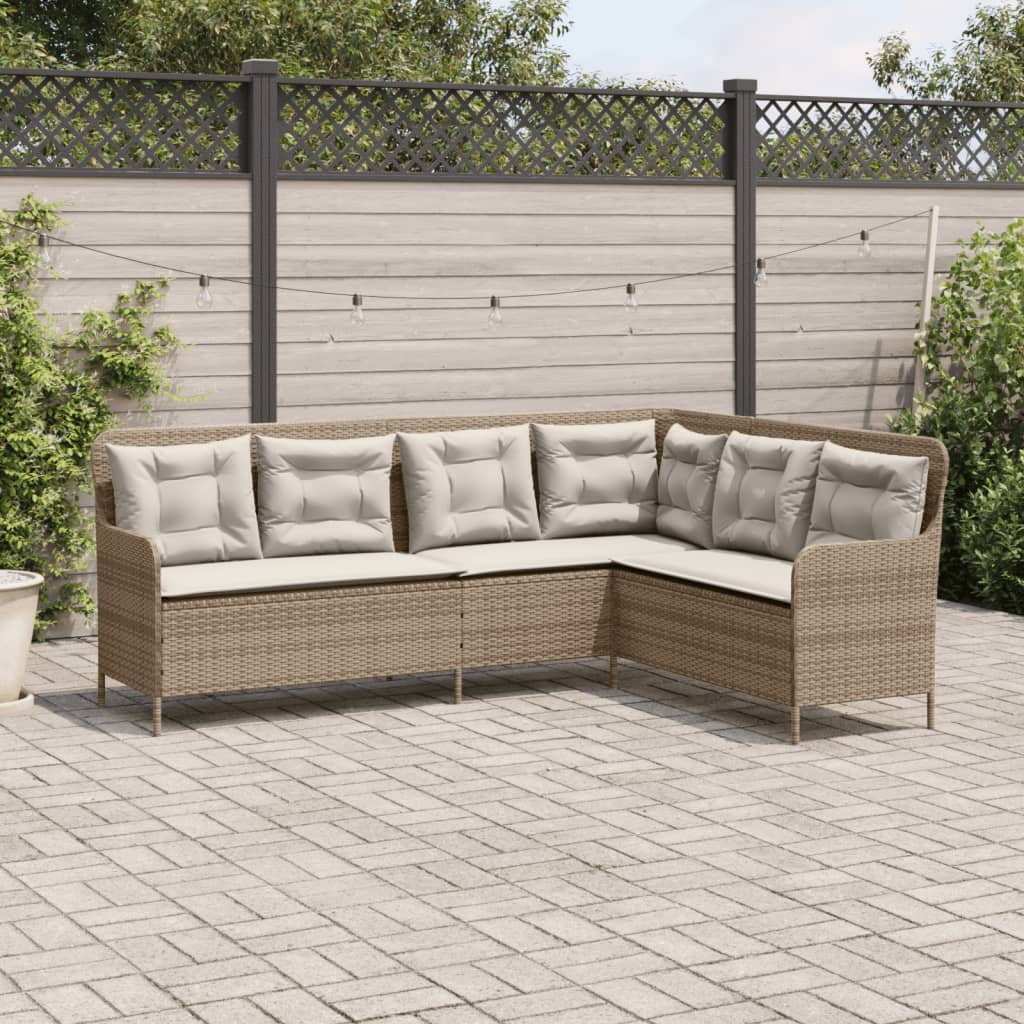 havesofa med hynder L-formet polyrattan beige