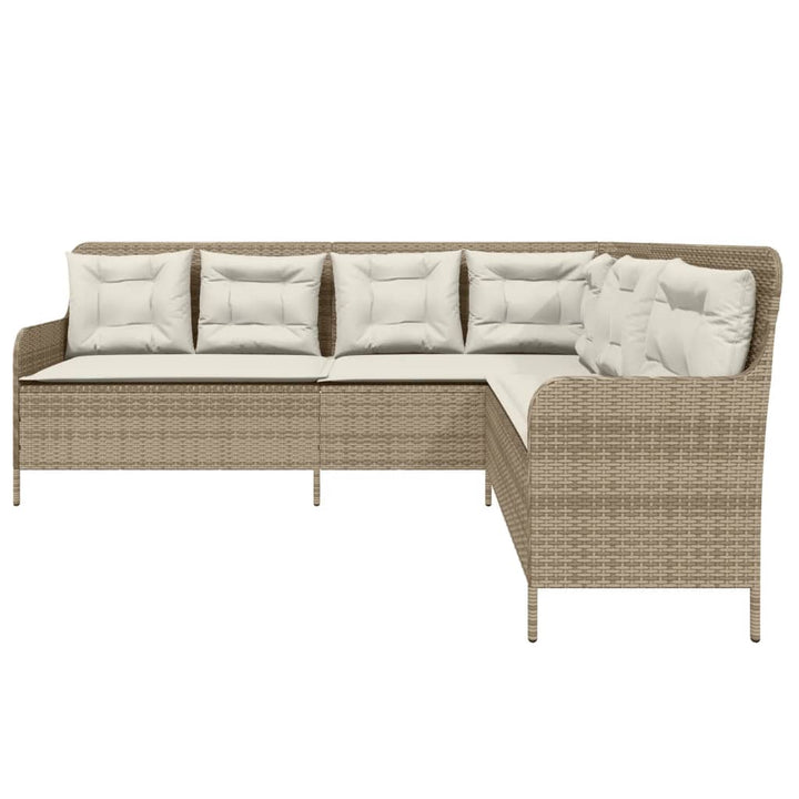 havesofa med hynder L-formet polyrattan beige