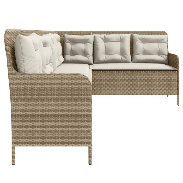 havesofa med hynder L-formet polyrattan beige