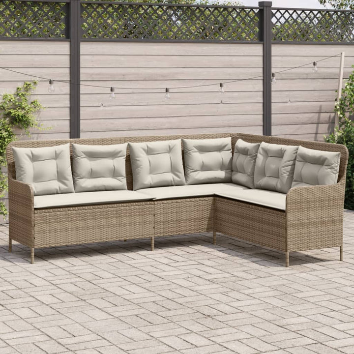 havesofa med hynder L-formet polyrattan beige