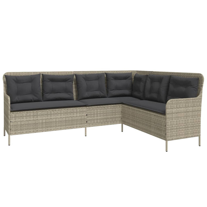 havesofa med hynder L-formet polyrattan lysegrå