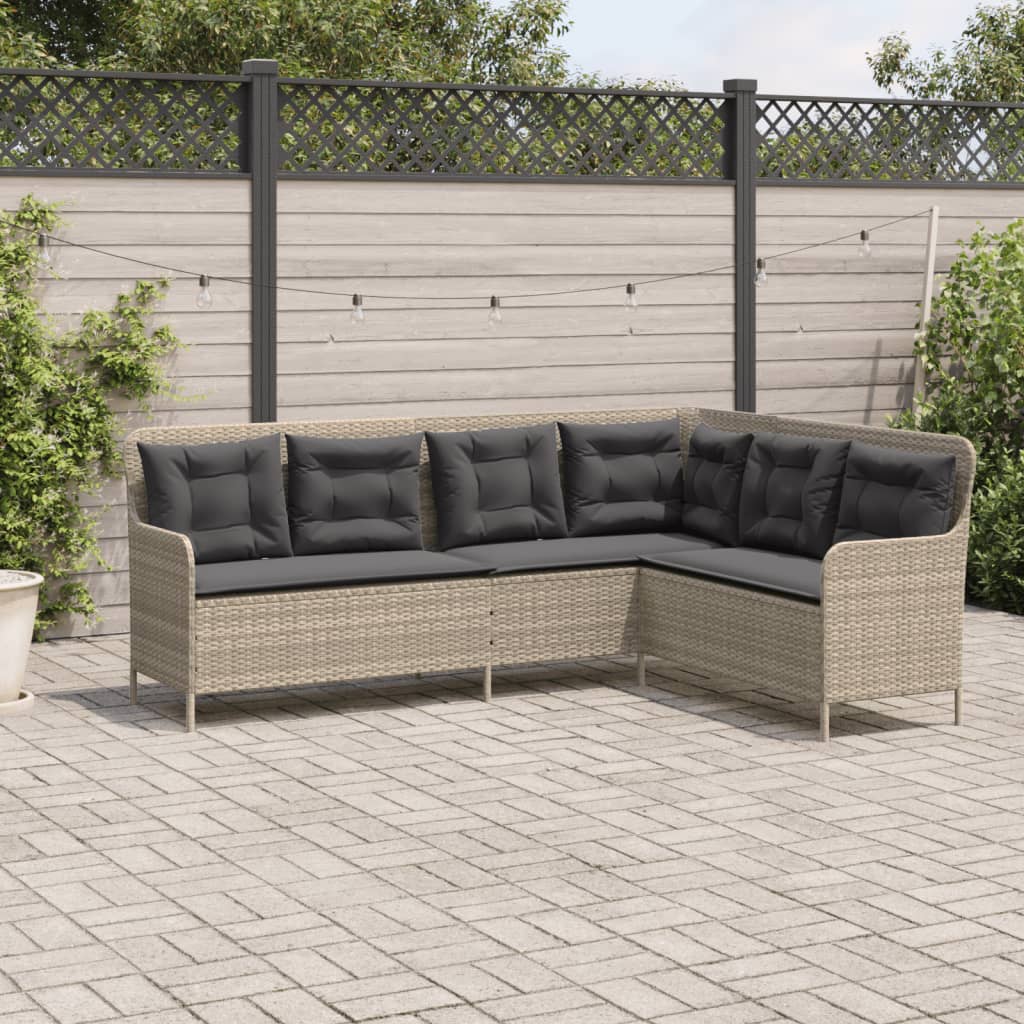 havesofa med hynder L-formet polyrattan lysegrå