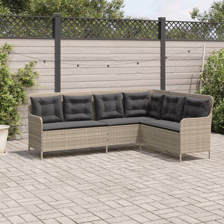 havesofa med hynder L-formet polyrattan lysegrå
