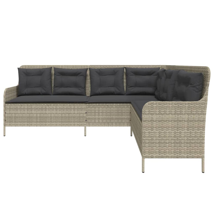 havesofa med hynder L-formet polyrattan lysegrå
