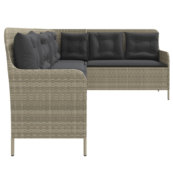 havesofa med hynder L-formet polyrattan lysegrå