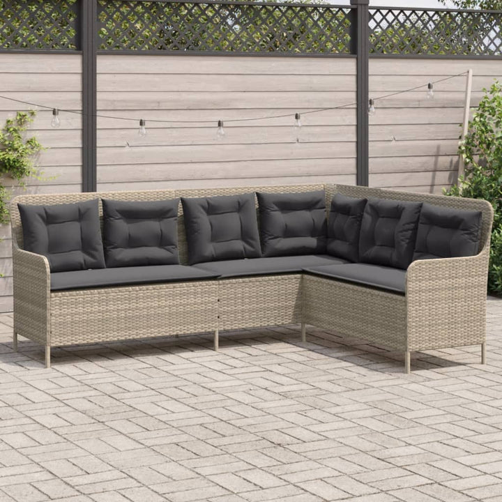 havesofa med hynder L-formet polyrattan lysegrå