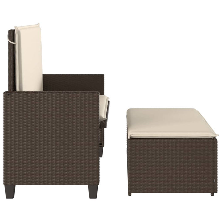 havebænk med hynder og fodskammel polyrattan brun