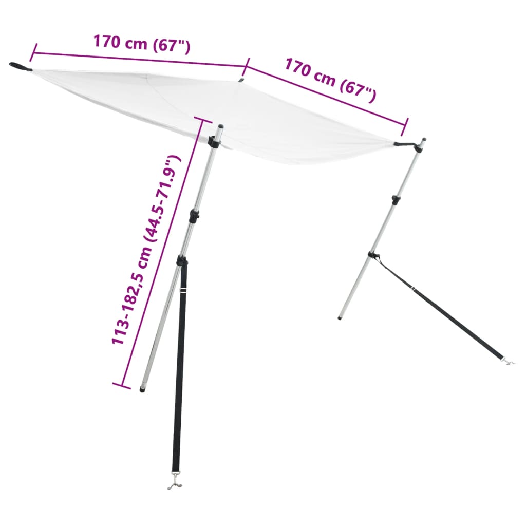 T-sejl til båd 170x170x(113-182,5) cm forlængerdel hvid
