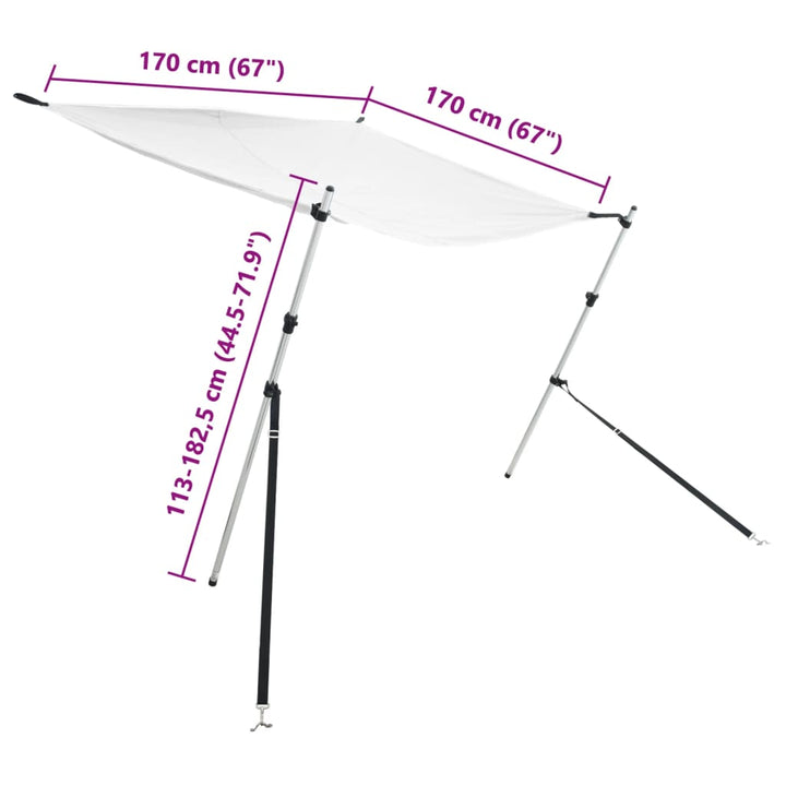 T-sejl til båd 170x170x(113-182,5) cm forlængerdel hvid