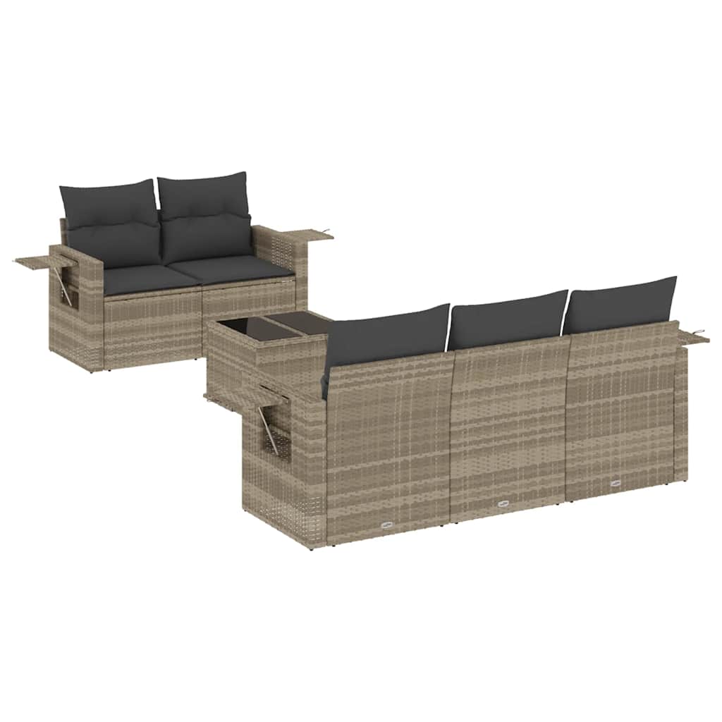 sofasæt til haven 6 dele med hynder polyrattan lysegrå