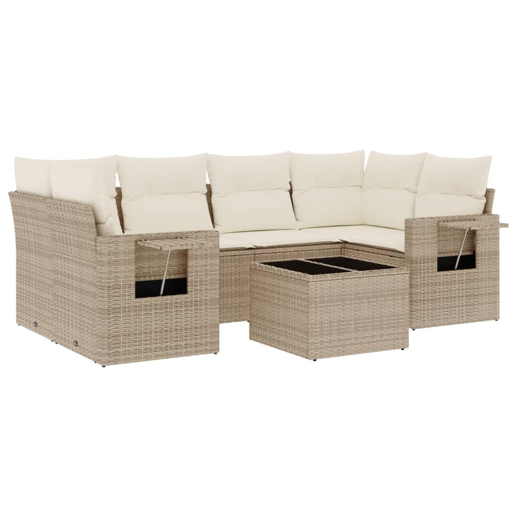 sofasæt til haven 7 dele med hynder polyrattan beige
