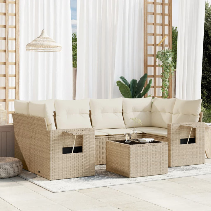 sofasæt til haven 7 dele med hynder polyrattan beige
