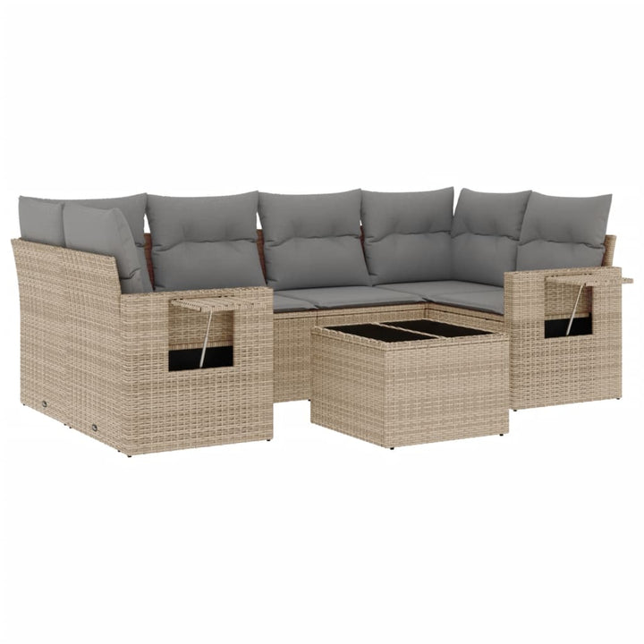 sofasæt til haven 7 dele med hynder polyrattan beige