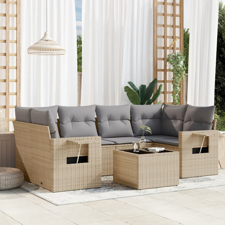 sofasæt til haven 7 dele med hynder polyrattan beige