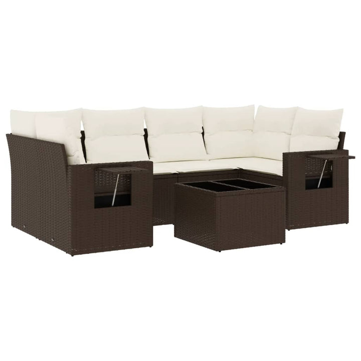 sofasæt til haven 7 dele med hynder polyrattan brun