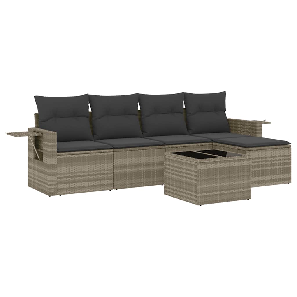 sofasæt til haven 6 dele med hynder polyrattan lysegrå