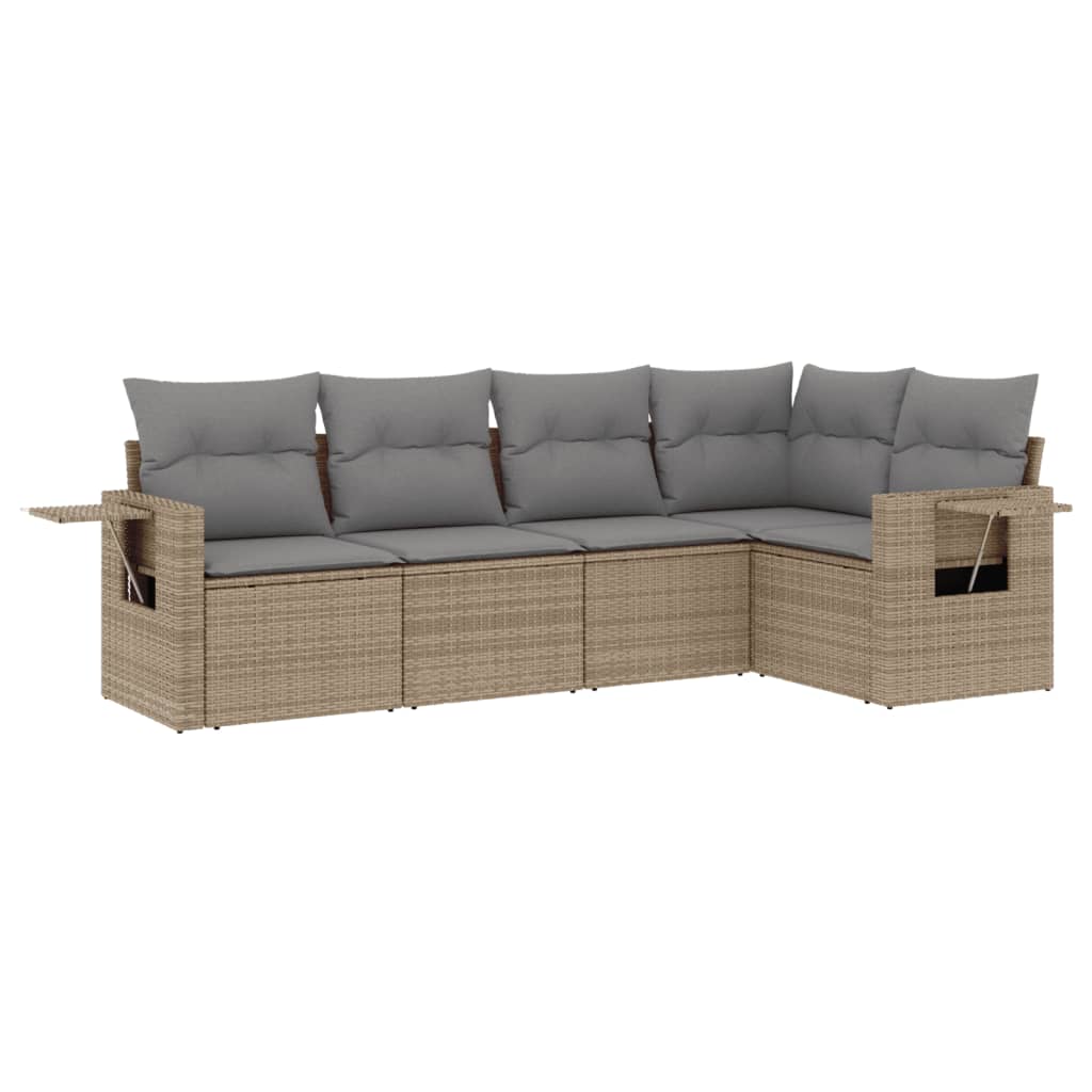 sofasæt til haven 5 dele med hynder polyrattan beige