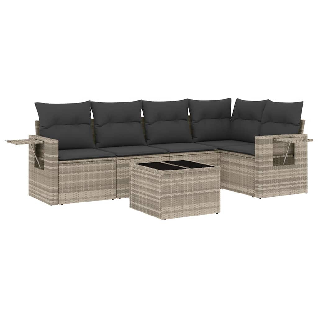 sofasæt til haven 6 dele med hynder polyrattan lysegrå