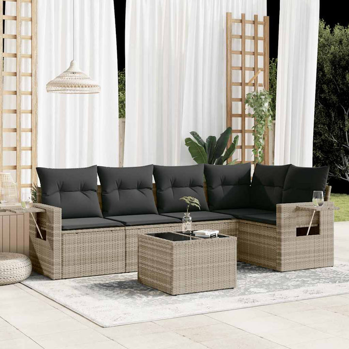 sofasæt til haven 6 dele med hynder polyrattan lysegrå