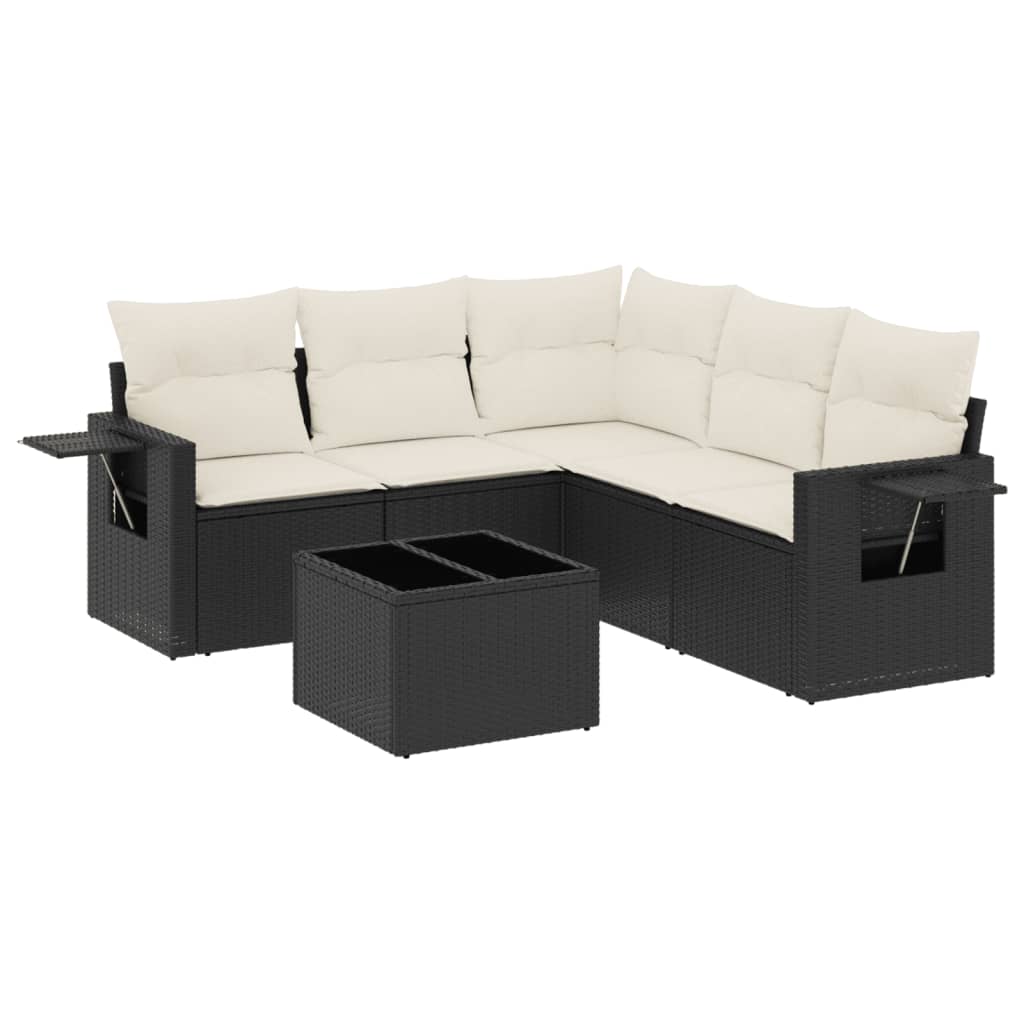 sofasæt til haven 6 dele med hynder polyrattan sort