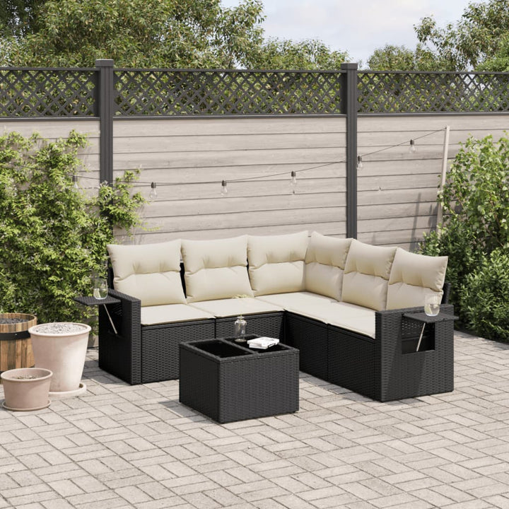 sofasæt til haven 6 dele med hynder polyrattan sort