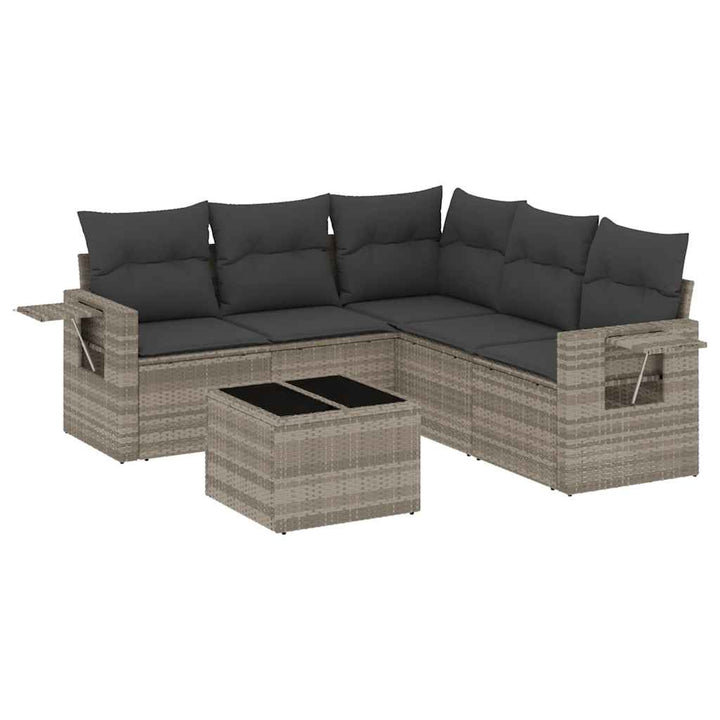 sofasæt til haven 6 dele med hynder polyrattan lysegrå